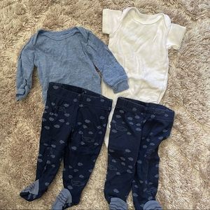 LOT of 4 - pants and bodysuit carters 3M set alligator footie pants long sleeve